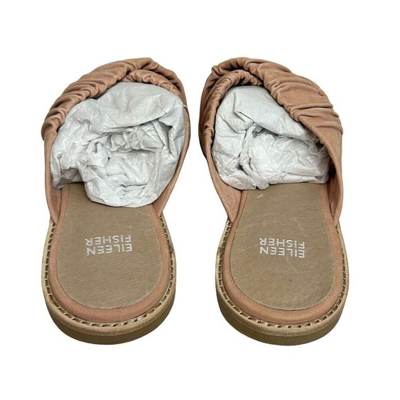 EILEEN FISHER sandals Womens 8.5 Toffee Cream Slide Cross Cross Flat Nubuck NEW - Picture 7 of 9